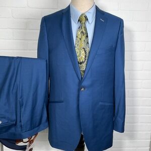 Indochino Suit Men 39 36W 28L Bright Blue Newberry Suspenders‎ Tropical Wool 2pc